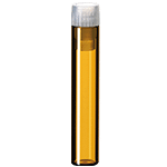 Flacon type shell 1 ml, 40 x 8 mm, verre ambré avec bouchon en PE transparent ref 08040108