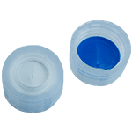 Capuchon à visser 9 mm en PP* avec joint en silicone blanc / PTFE bleu entaillé 60°shore A 0,9 mm ref 09080113