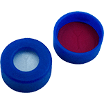 Capuchon à visser 9 mm en PP bleu avec joint en silicone blanc /PTFE rouge entaillé en Y 55°shore A, 1,0 mm ref 09080114B