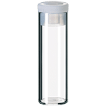 Flacon type shell 2 ml, 31,5 x 11,6 mm, verre ambré avec bouchon en PE transparent ref 11040008