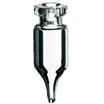 Micro-flacon de 1,1 ml, 32 x 11,6 mm, verre transparent, fond conique ref 110413