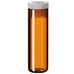 Flacon type shell 4 ml, 44,6 x 14,65 mm, verre ambré avec bouchon en PE transparent ref 13040108