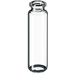 Flacon à sertir 20 ml 75,5 x 23 mm, verre transparent Fond HS et col biseauté ref 200420